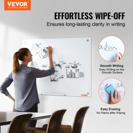 Magnetic Glass Whiteboard 36x24 Inch Frameless Dry Erase Board With Marker Tray For Office Home School UseColor: Normally White Color, Size: Size 36 x 24