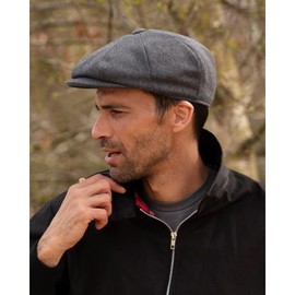WALKER AND HAWKES - Men's Melton Wool Waterproof 8-Panel Bridgemoor Baker Boy Cap - Grey - Medium (58cm)