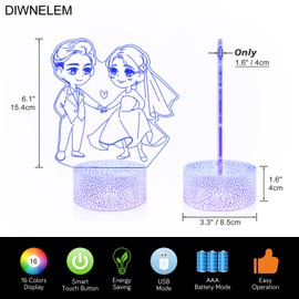 DIWNELEM 3D Optical Illusion Night Light 16 Colors Dimmable Desk Lamp Bedroom Decorations Bedside LED Night Light for Home Decorations Christmas Birthday Wedding Gifts (Lovers)