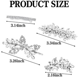 4Pcs Silver Rhinestone Hair Accessories, Wedding Hair Accessories for Women Shiny Clips for Bride, Wedding Crystal Hairpin Decorations Supplies for Graduation Ceremonies