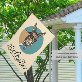 Mugod Funny Donkey House Flags for Outdoor Decoration, Donkey With Sunglasses Happy Wildlife Large Yard Flag Burlap Banner 28 x 40 Double Sided Seasonal Flag Outside