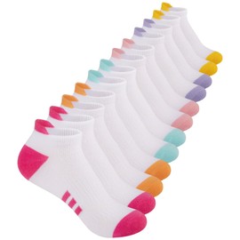 Comfoex 12 Pairs Girls Athletic Ankle Socks for 4-6 6-8 8-10 Years Old - Cotton Short Socks for Little Big Kids