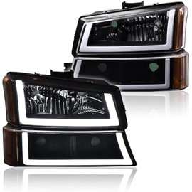 LQI LED Headlight Assembly Compatible with Chevy Silverado 1500 2500 3500 HD Model 2003-2006,Fit Avalanche 1500 2500 2003-2006(Fit No Cladding only) Clear Lens Black Housing Amber Corner