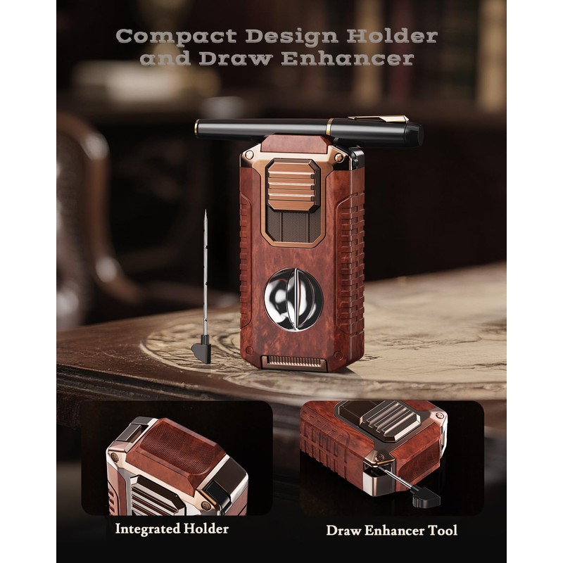 5-in-1 Torch Lighter with Cutter, Punch, Holder and Draw Enhancer