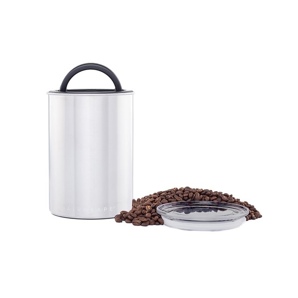 Planetary Design Airscape Stainless Steel Coffee Canister | Food Storage Container | Patented Airtight Lid | Push Out Excess Air Preserve Food Freshness (Medium, Brushed Steel)