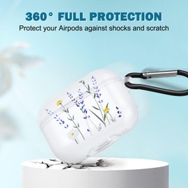 Newseego Airpods Pro 2 Case for Girls Women, Cute Flower Design Airpods Pro 2nd Generation Case with Carabiner, Transparent Soft TPU Shockproof Protective Case for Airpods Pro 2 (2022) - Flower 1