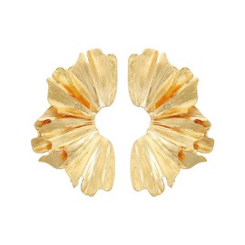 Gold Statement Earrings for Women Bohemian Ginkgo Leaf Dangling Drop Earrings Large Gold Earrings Exaggerated Metal Sectored Geometric Earrings Jewelry for Girls (Gold)