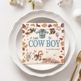 Baby Shower Napkins 50PCS A Cow Boy is on His Way Disposable Paper Napkins Weastern Rustic Baby Boy Party Supplies Decorations