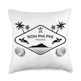 KOH Phi Pi Thailand Sea Turtle Palm Trees Island Souvenir Throw Pillow