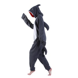 Focupaja Shark Pajamas Adult Animal Cosplay Costume Shark One Piece Pajamas Cartoon Homewear Sleepwear Shark Onesie Pajamas for Women Men(Grey-L)