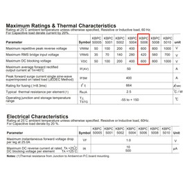 (2pcs) KBPC5006 600v 50amp Rectifier Bridge Diode Metal Case Air Conditioner ASEMI Bridge Rectifier Diode Rectifier for Induction Cooker and Home Appliance