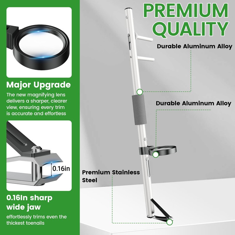 Long Handled Toenail Clipper 20" with Magnifier White
