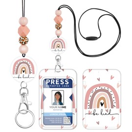 Plifal Teacher Lanyard for ID Badge Card, Cute Be Kind Rainbow Women Beaded Breakaway Neck Lanyards Name Tag Badges Holder Aesthetic Work Keys Accessories