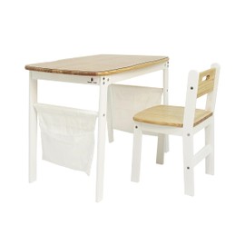 Damoch Family® Kids Desk & Chair Set - Natural New Zealand Pine Wood, Dual-Sided Study Table with PVC Protector & Canvas Bags, Ergonomic Activity Table for Homework Crafts Drawing Meal (Ages 3-8)