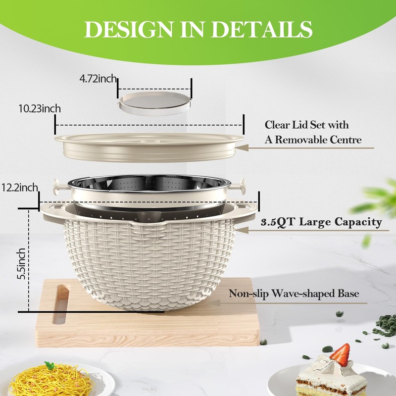 4-1 Colander with Bowl Set - Rotatable Strainers for Kitchen,