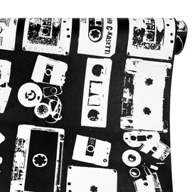 Yifasy 19.7 feet Retro Cassette Furniture Liner Black and White Self-Adhesive Backsplash Shelf Drawer Cabinet Liner for Shelves Waterproof Shelving Paper (M-236.2x17.7 Inch)