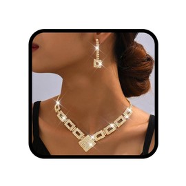 Fashband Crystal Bridal Wedding Jewelry Set Silver Rhinestone Necklace Earrings Sets Formal Costume Jewelry for Women and Brides (G-A, One Size)