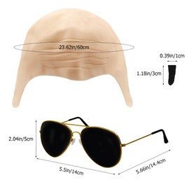 Nude Bald Cap and Sunglasses Set, Cosplay Accessories Kit, Black Fake Beard for Mens Ladies Music Icon Famous Celebrity Fancy Dress Party Costume Adults Mr Worldwide Accessory Set