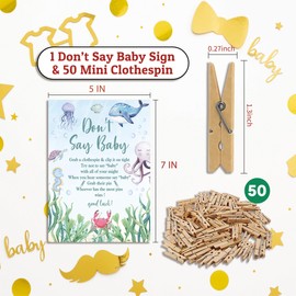 Don't Say Baby Game for Baby Shower, 50 Wooden Clothespins and one Sign, Under The Sea, Ocean Theme, Pins for Baby Shower Decorations, Gender Reveal Games, Baby Shower Supplies-BB30