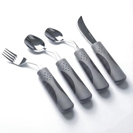 Adaptive Cutlery Set – Weighted for Hand Tremors & Parkinson's, 42°Angled Shovel Spoon, 70g (Grey, Right-Handed)