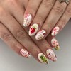 Short Press on Nails Almond Cute Short Nails Pastel Fake Nails Floral False Nails with Strawberry Bow Tulip Frog Designs Aesthetics Pastoral Acrylic Nails Glossy Glue on Nails for Women Girls 24Pcs