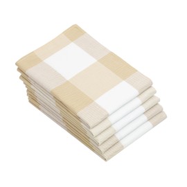 ZOLLNER Set of 5 Cotton Tea Towels in 50 x 70 cm – Absorbent Kitchen Towels in Beige Checked – Washable up to 60 °C – Catering Quality – Oeko Tex Certified