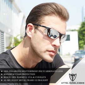 ATTCL Sunglasses man Polarized Driving Fishing Golf Sports Glasses Al-Mg Metal Frame Ultra Light 8585 Silver UV400 CAT 3 CE