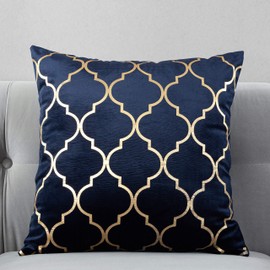TAOSON Pack of 2,Moroccan Quatrefoil Geometric Bronzing Printed Cozy Soft Throw Pillow Cases Cushion Covers Shells for Sofa Couch Bed Home Decoration 18 x 18 Inches, Navy Blue and Gold