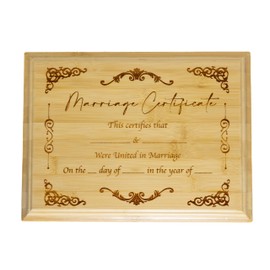 Handcrafted Marriage Certificate Plaque Custom Wedding Certificate of Marriage 9x12 inch Display (Bamboo)