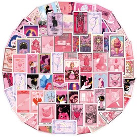 110PCS Pink Tarot Myth Magic Stickers Astrology Decals Divination Waterproof Vinyl Water Botter Laptop Decorations DIY Fortune for Skateboard Cute Kawaii Stickers for Teens Girls Boys