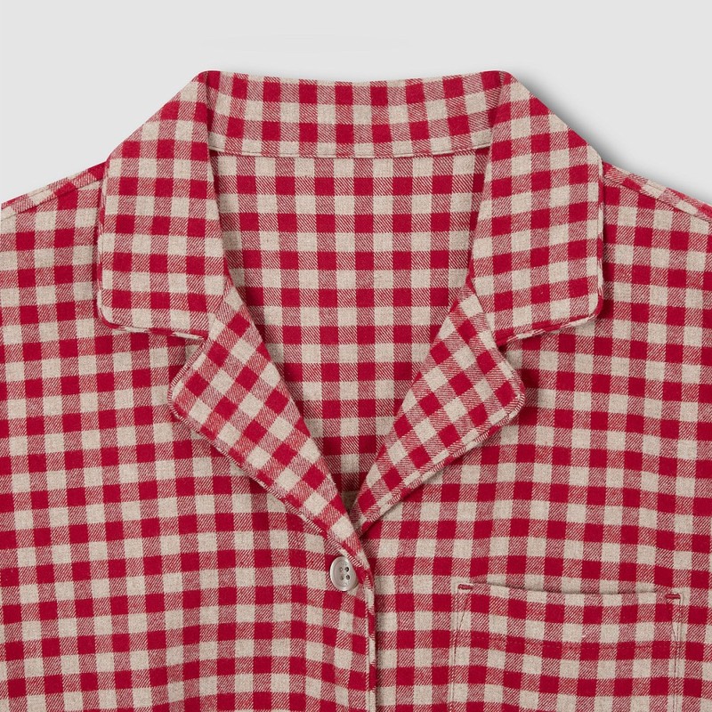 JAJU [JAJU/자주] 여 플란넬 파자마 세트_다크레드 [JAJU] Women's Flannel Pajama