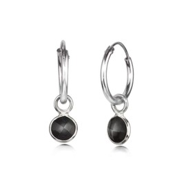 TJS Hoop Earrings in Nickel-Free 925 Sterling Silver with Black Onyx Charm