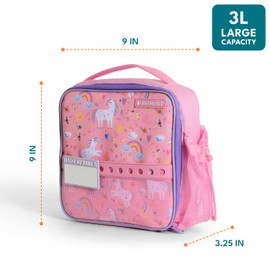 Elemental Insulated Lunch Bag for Kids, with Water Bottle Pocket & Charm Band, Fits Lunch Box, Lunch Bag for School to Keeps Food at Optimal Temperature, 3L - Unicorn