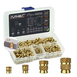 ruthex Threaded Insert M2 + M3 + M4 + M5 Assortment Box - 70 + 100 + 50 + 50 Pieces Brass Threaded Bushings - Insert Nut for Plastic Parts - Heat or Ultrasonic for 3D Printing Parts