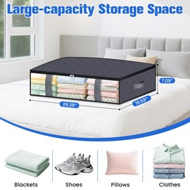 TasticTotes Under Bed Storage Containers, 4 Pack Blanket Storage Bags, Collapsible Storage Bags with Big Zippers, Clear Front, Shoe Storage and Organization for Clothes, Comforter, 60L, Grey