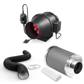 iPower 4 Inch 200 CFM Inline, Carbon 8 Feet, Exhaust Blower Heating Cooling Booster for Hydroponics Grow Tent Ventilation Indoor Gardening, 4'' Fan + Ducting+Filter+Speed Controller, Black