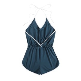 SweatyRocks Mujer Halter Sin Mangas Corto Mono Mono Mono Sin Espalda Pijama Azul Marino XL