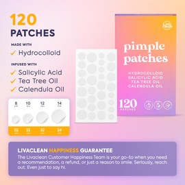 Livaclean 120 CT Parches para Granos para el Rostro con Ácido Salicílico, Árbol de Té & Aceite de Caléndula – Cuatro Tamaños Puntos Anti-Granos Parches para Acné para el Rostro – Parche Hidrocoloide Parche Anti-Grano Invisible – Puntos de Acné Pegatinas A