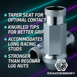 EZAccessory 14x1.5 Extended Tuner Lug Nuts 24 Pcs+Key Chrome Racing Open End for GMC 1500 4WD 1988+ Denali 1998+