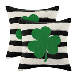 CXMEIFLY St Patricks Day Pillow Covers 18x18 Inch Set of 2 for Watercolor Black Striped Green Clover Decor Throw Pillows Spring Nature Plant Outdoor Decorative Cushion Cases for Couch Bed Decorations