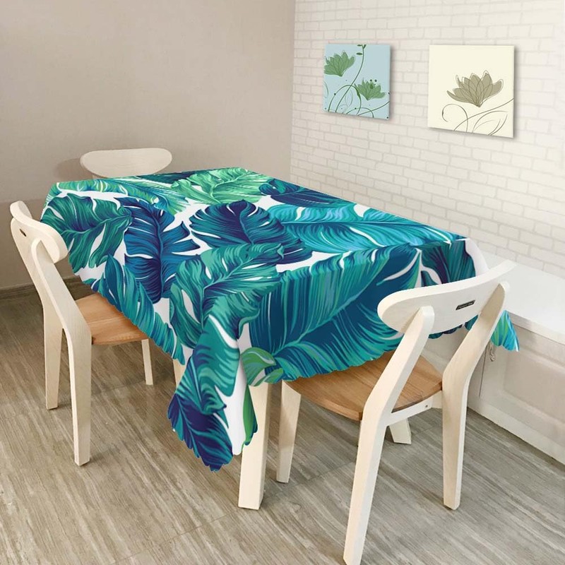 Walmsco Tablecloth Blue Green Palm Leaves Decor For Dining Room