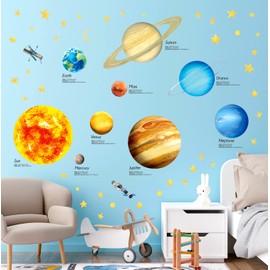DECOWALL DS-2007 Solar System Wall Stickers Planets Space Stars Decals Removable for Kids Boys Girls Nursery Bedroom Living Room Art Decor Decoration