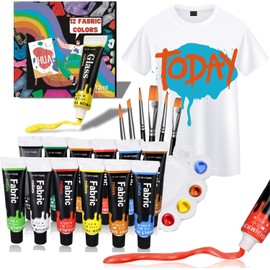 Pangu Fabric Paint Set – 12 Permanent Acrylic Colors with 6 Brushes & Palette – Non-Toxic, Quick-Drying Textile Paint for Clothes, Shoes, Canvas – Safe for Adults & Kids