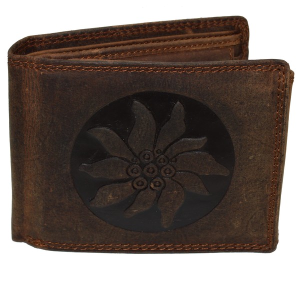 flevado Edelweiss Full Leather Buffalo Men's Wallet Biker Wallet Brown,