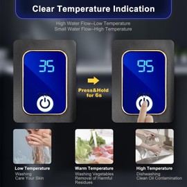 YIPONYT Tankless Water Heater, Mini Instant Hot Water Heater for Kitchen Under Sink, 3000W 110V, With LCD Digital Display (Black)