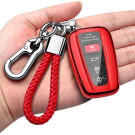 Autophone Compatible With Toyota Key Fob Cover with Keychain Soft TPU Key Shell Case,For 2020-2022 Corolla Highlander Prius 2018-2024 RAV4 Camry C-HR Avalon GT86 Smart Key-Red