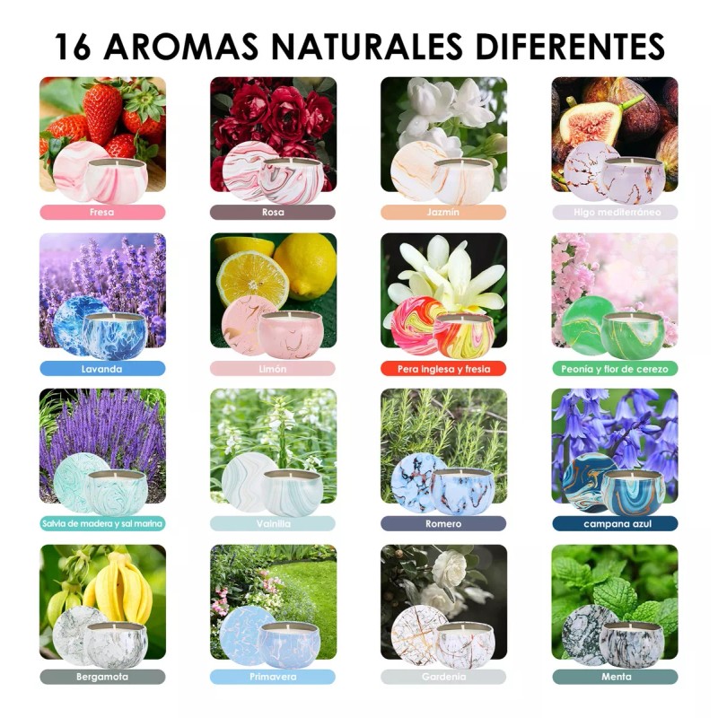 Aosihui 16 Velas Aromáticas Decorativas Vela Perfumadas Soya 2.2oz