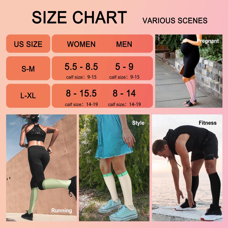 4 Pairs Compression Socks for Women Circulation-Best Support for Nurses,Running,Athletic,Travel