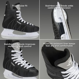 5th Element Stealth Ice Hockey Skates - Perfect for Recreational Ice Skating and Hockey - True-to-Size Fit and Moisture Resistant Liner Ice Skates for Men (Black/White, 7.0)