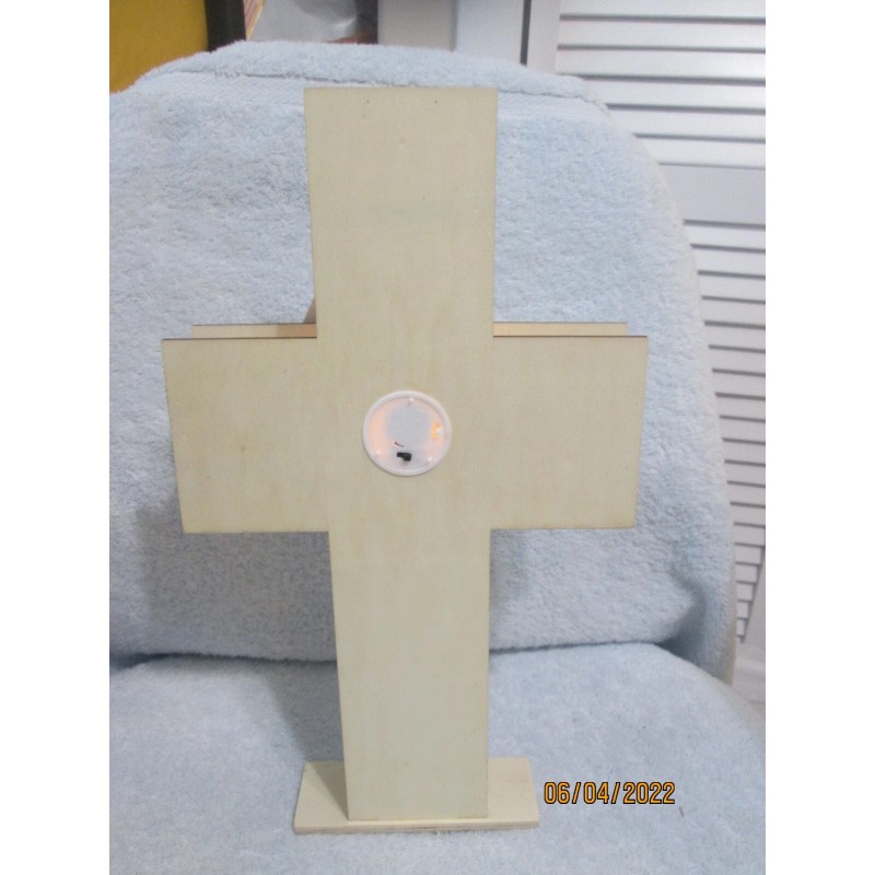 gracious maker Wood Standing Cross With Flowers & Butterfly Lights